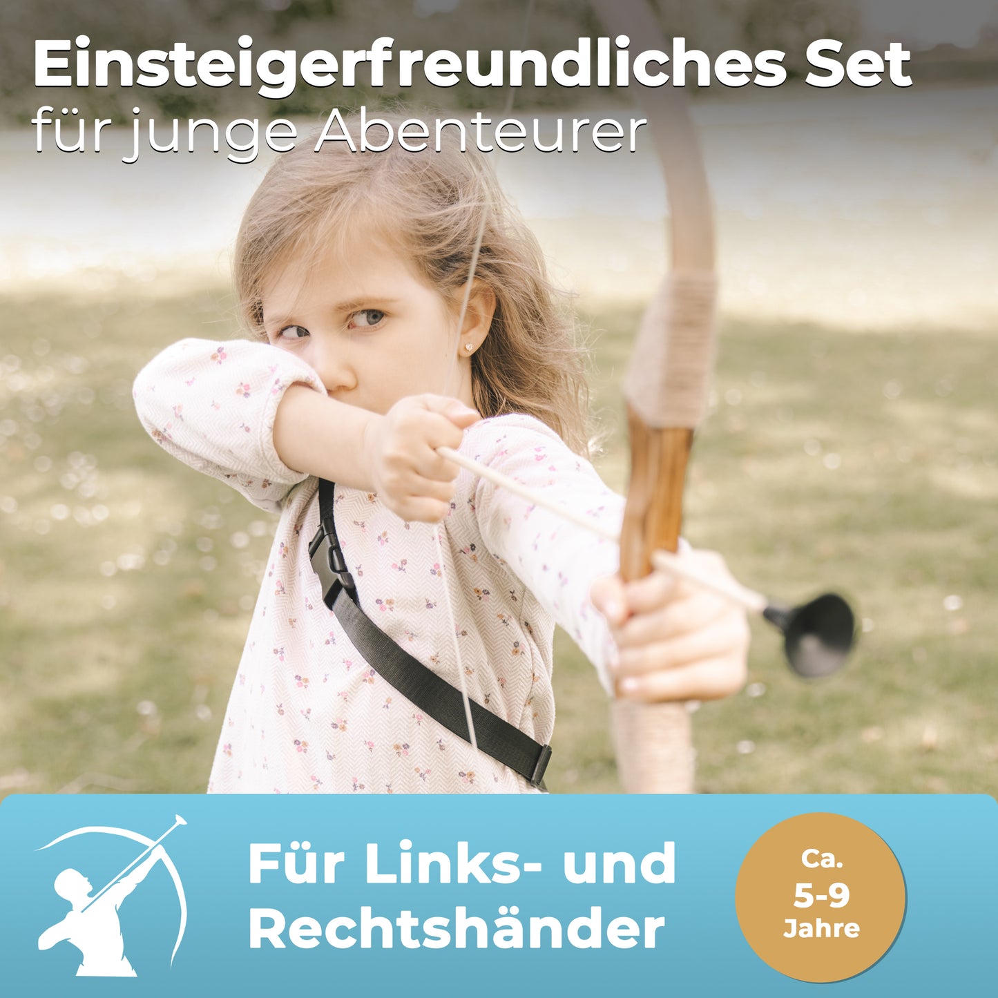 BOWRILLA Wooden Bow Set with 6 Suction Cup Arrows, Target, Quiver, and Storage Bag