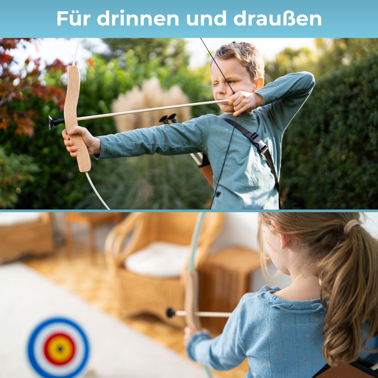 BOWRILLA Children's Sports Bow Set Takedown Kids' Bow – Fiberglass & Wood, with Suction Cup Arrows, Quiver & Targetwith 6 Carbon Hybrid Arrows and 3 Targets