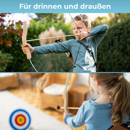 BOWRILLA Children's Sports Bow Set Takedown Kids' Bow – Fiberglass & Wood, with Suction Cup Arrows, Quiver & Targetwith 6 Carbon Hybrid Arrows and 3 Targets