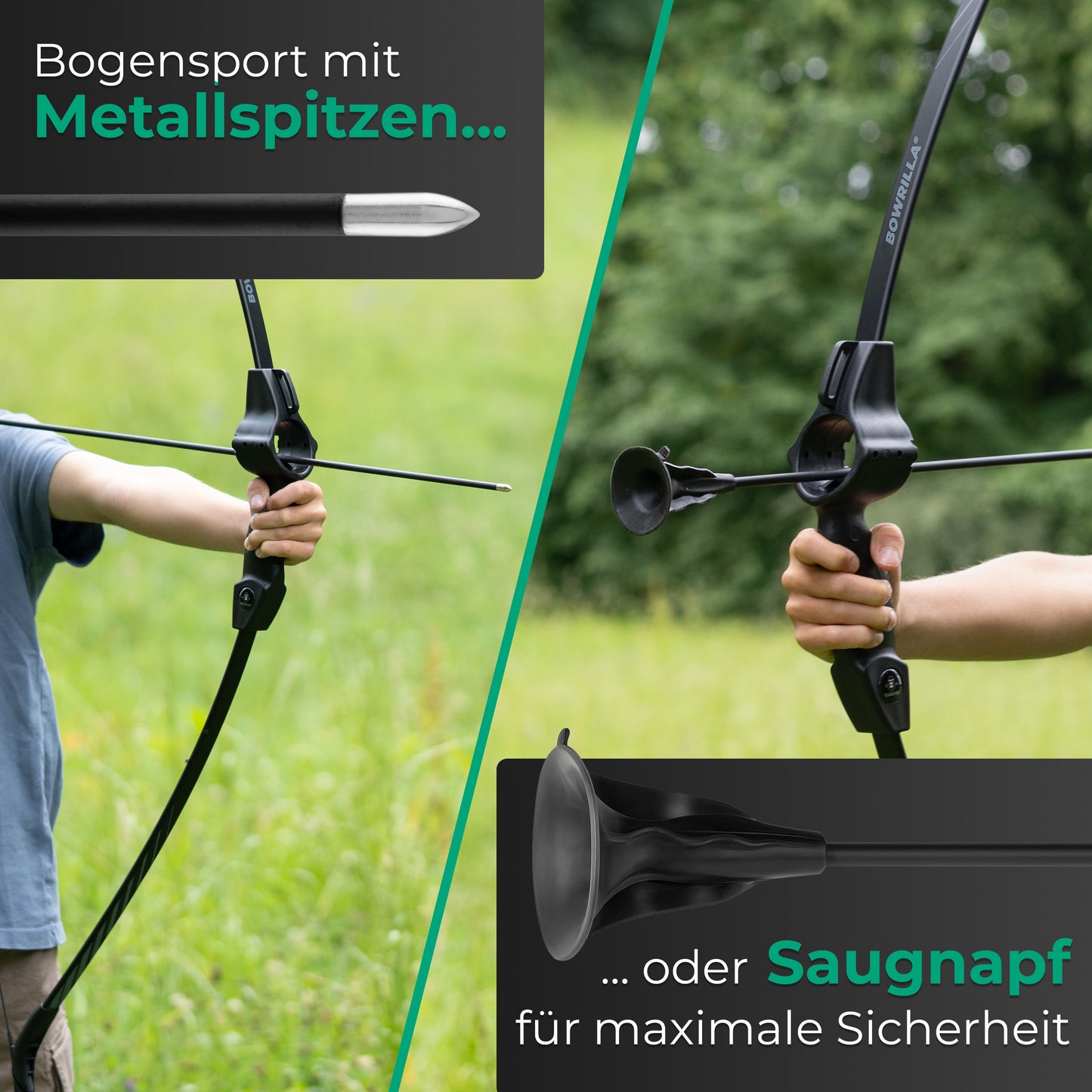 BOWRILLA Sports Bow for Children Aged 6 and Up with Aiming Guide, Including 6 Carbon Hybrid Arrows and 3 Targets