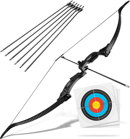 BOWRILLA Recurve Bow Set for Beginners Ages 8 and Up, 25 lbs, 6 Carbon Hybrid Arrows & 3 Targets