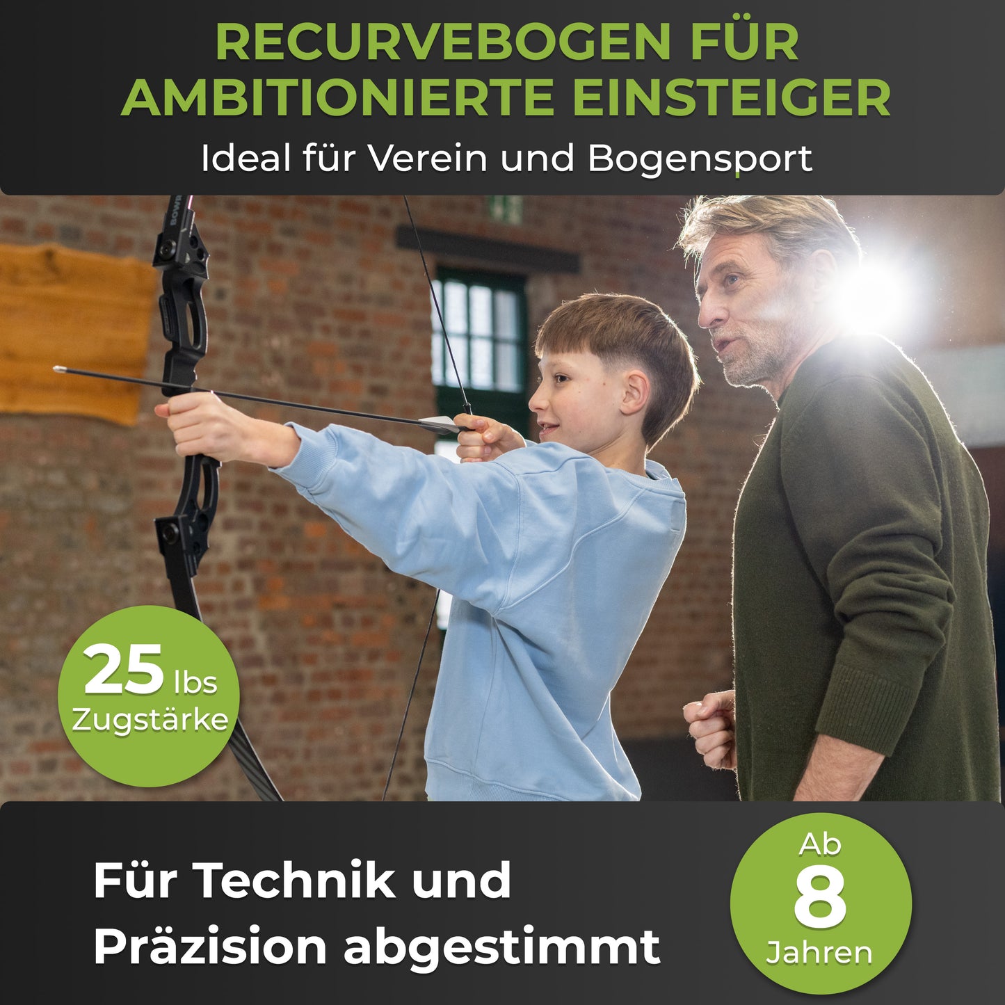 BOWRILLA Recurve Bow Set for Beginners Ages 8 and Up, 25 lbs, 6 Carbon Hybrid Arrows & 3 Targets