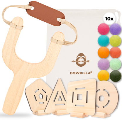 BOWRILLA Adventurer Slingshot Set – Wood, with Felt Balls & Targets