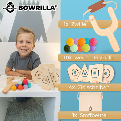 BOWRILLA Adventurer Slingshot Set – Wood, with Felt Balls & Targets